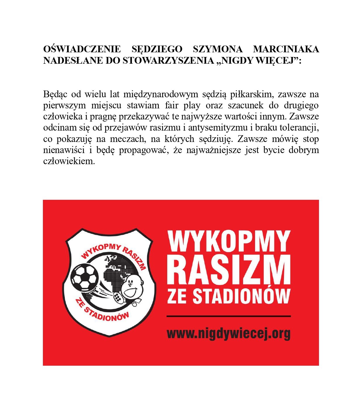 Oświadczenie Szymona Marciniaka