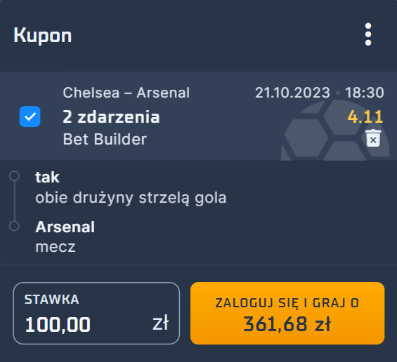 kupon na Chelsea - Arsenal (21.10)