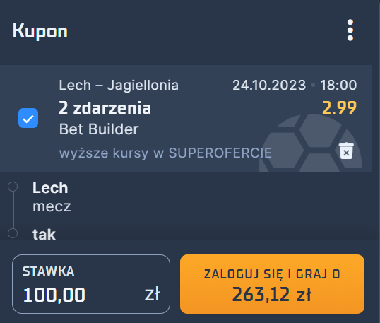 kupon na Lech Poznań - Jagiellonia Białystok (24.10)