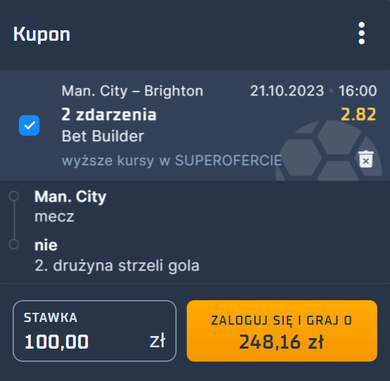 kupon na Manchester City - Brighton (21.10)