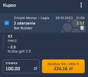 kupon na mecz Zrinjski Mostar - Legia Warszawa (26.10)