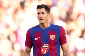 Robert Lewandowski podczas klasyku Real - Barcelona