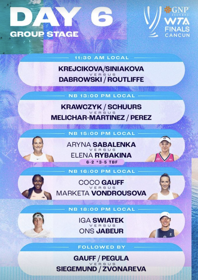 WTA Finals 2023 Cancun - dzień 6