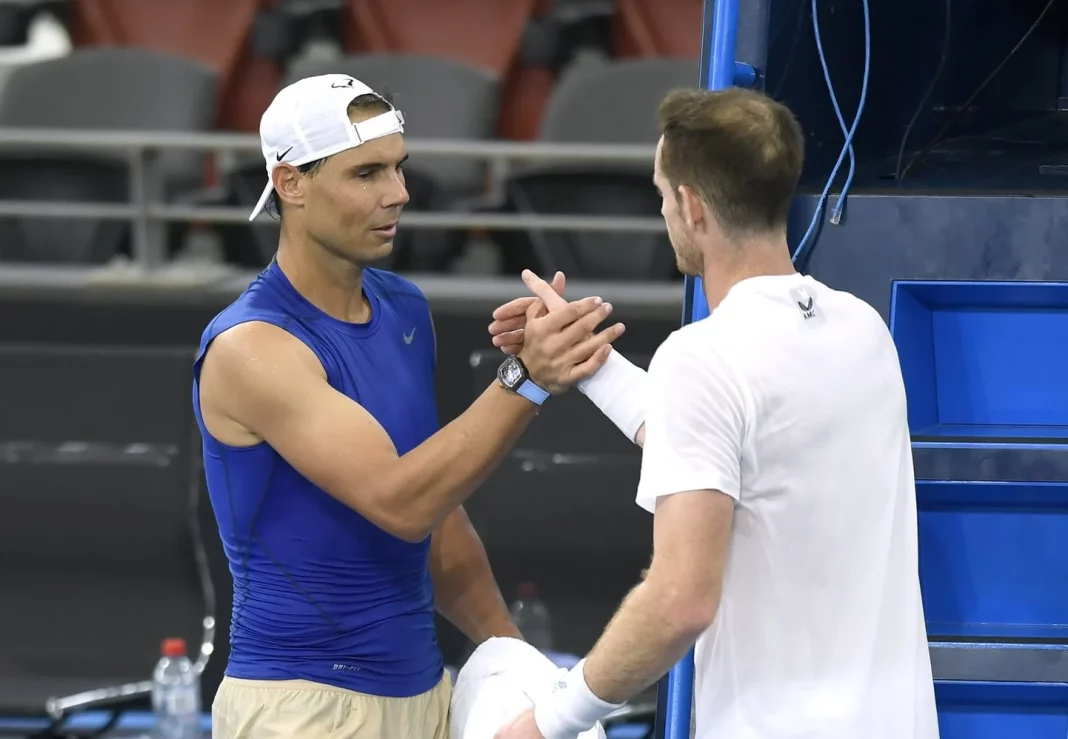 Rafael Nadal i Andy Murray podczas wspólnego treningu