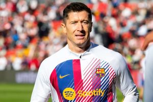 Robert Lewandowski podczas meczu FC Barcelony