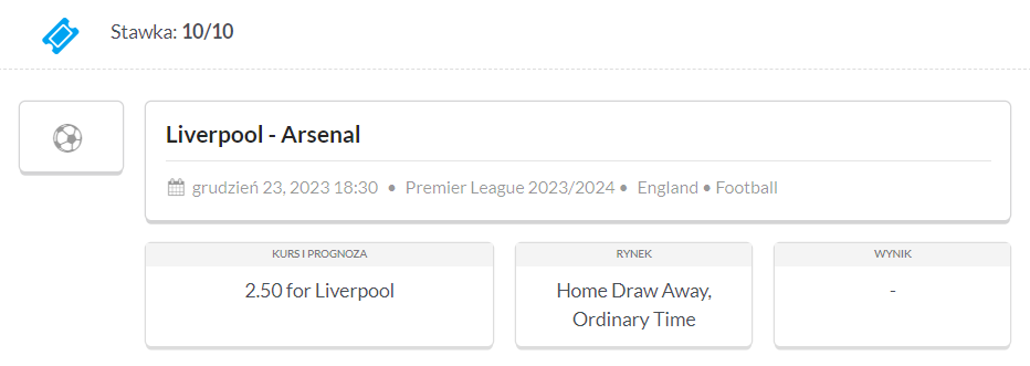 typ na Liverpool - Arsenal (23.12) w Johnnybet