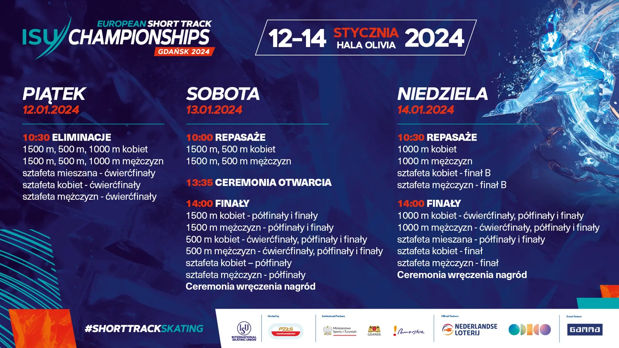 Program Mistrzostw Europy w short tracku 2024 - Gdańsk
