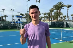 Kamil Majchrzak po wygranym meczu podczas turnieju ITF