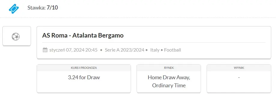 typ na AS Roma - Atalanta Bergamo (07.01) w Johnnybet