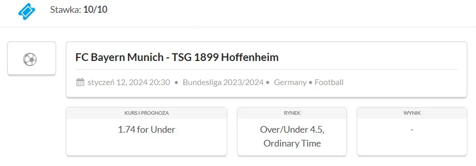 typ na Bayern Monachium - TSG Hoffenheim (12.01) w Johnnybet