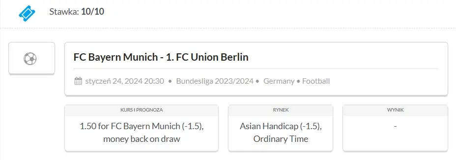 typ na Bayern Monachium - Union Berlin (24.01) w Johnnybet