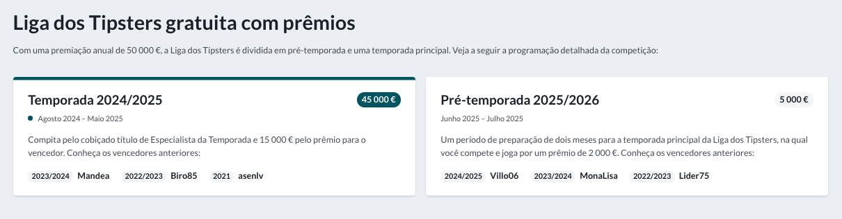 Liga dos Tipsters grátis 2024/2025